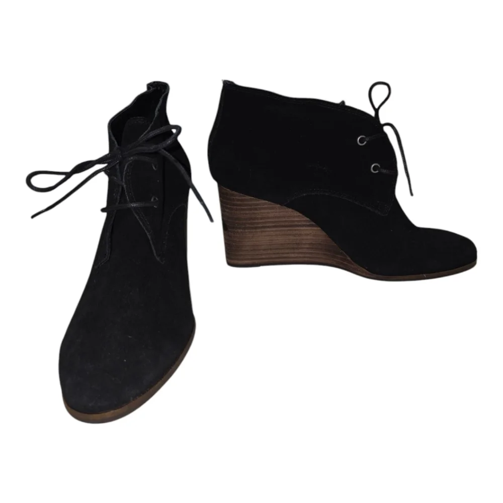 Lucky‎ Brand Black Suede Leather Wedge Ankle Boots Size 9.5
